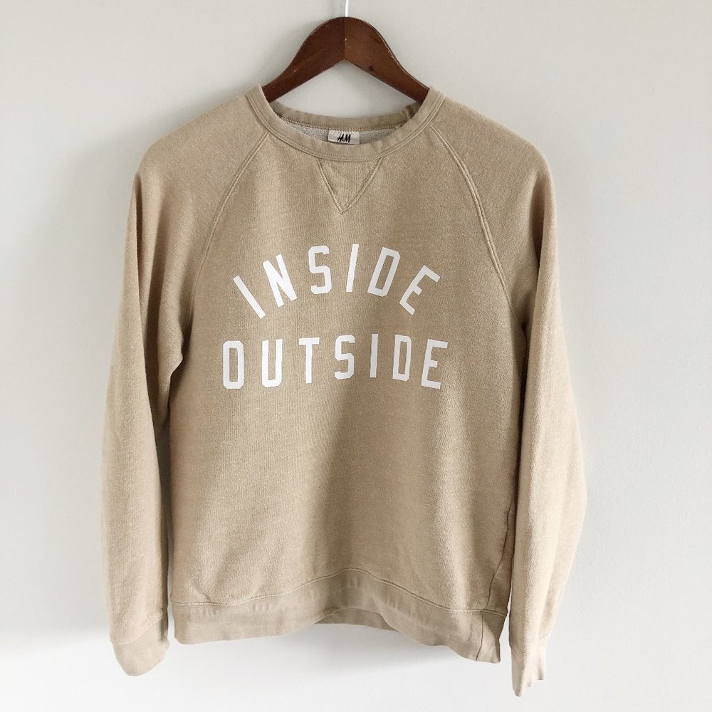 H&M Crewneck Sweatshirt Top Small Inside Outside Tan